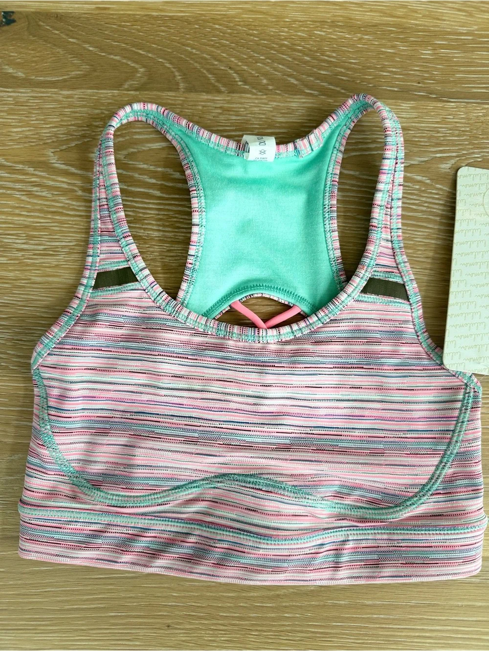 Lululemon Sweaty or Not Bra II Pink Striped Crisscross Back Sports Bra